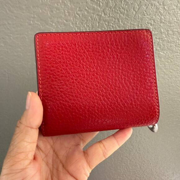 Coach Snap Wallet pebbled CBO77 leather/Silver/Dark Cardinal - Picture 3 of 10